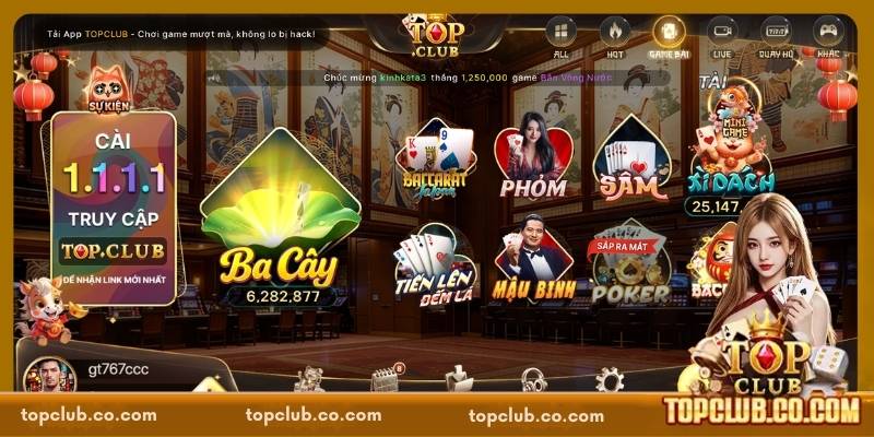 Điểm danh 4 tựa game bài phổ biến tại TOPCLUB