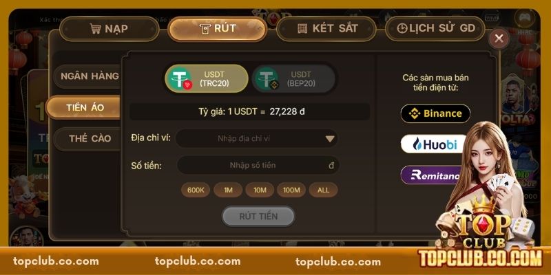 Rút tiền qua tiền ảo 